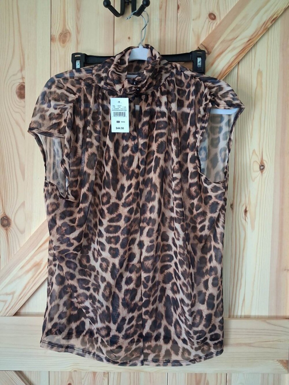 NWT Ashley Stewart Leopard Print Mesh Top Plus Size 14/16 Brown Animal Print